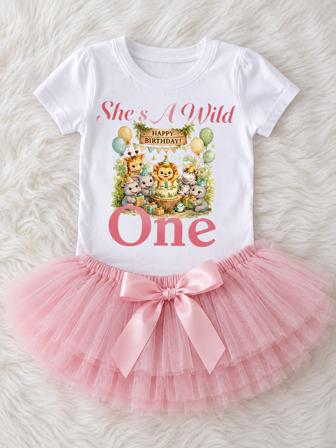 She's A Wild One Birthday Outfit Set – T-Shirt & Tutu Skirt