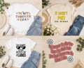 Four funny slogan kids t-shirts: In My Toddler Era, It Wasn't Me, I'm Always Getting Picked Up By Ladies, and My Temper Is Shorter Than My Dads Hair