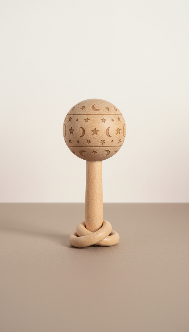 Engraved Wooden Baby Rattle