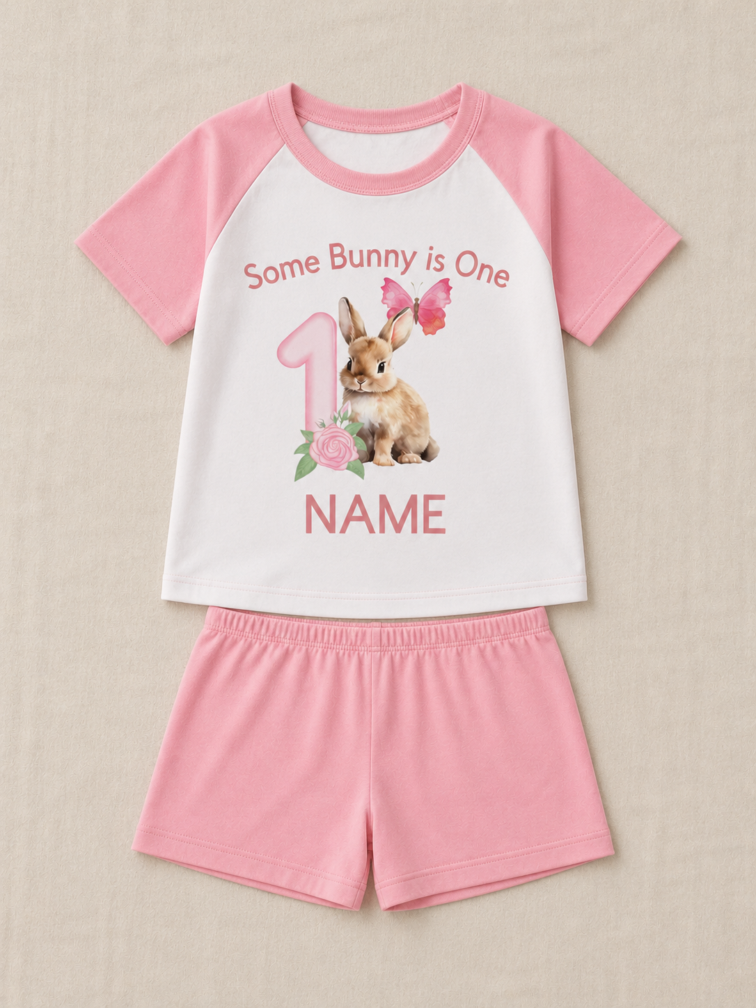 Some Bunny is One personalised long pyjama set in pink